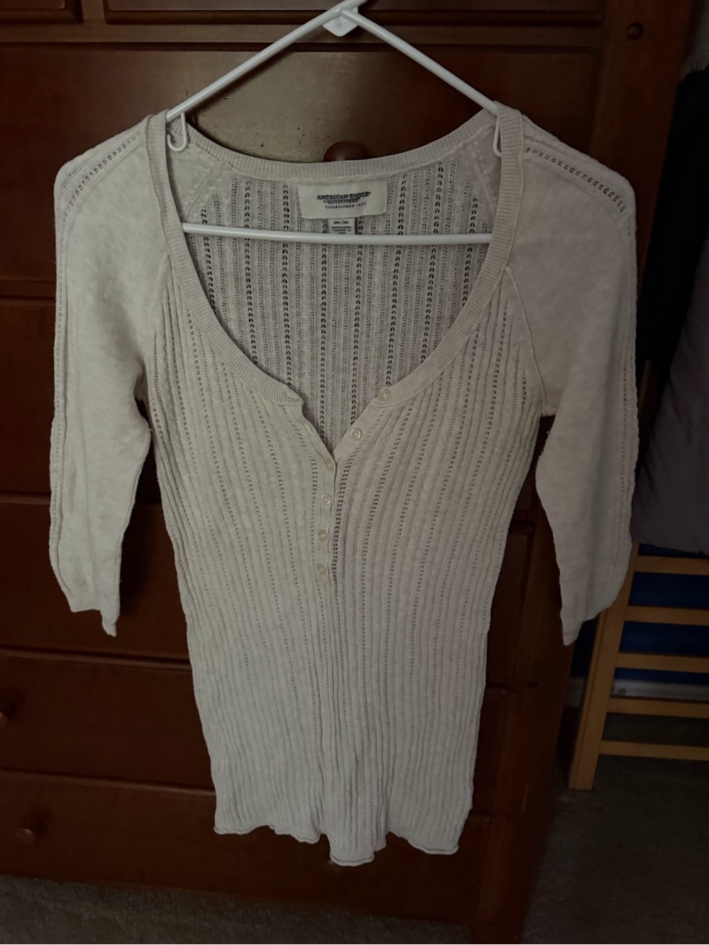 Vintage American Eagle Women's Cream Knit Henley Top